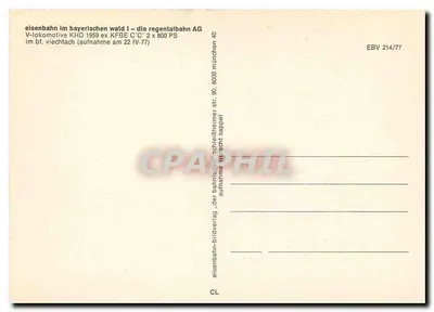 Lokomotiva KHD 1959 – a Regentalbahn AG — Eisenbahn-Bildverlag, EBV 214/77 — Verso