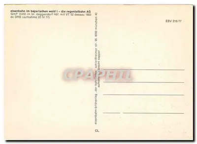 Parowóz w parku Bawarii — Regentalbahn AG — wydawca Eisenbahn-Bildverlag, nr EBV 216/77 — Rewers