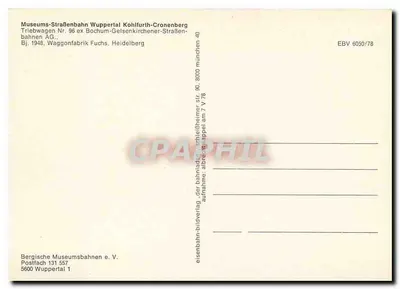 Tramway n°96 — Museu dos Tramways de Wuppertal — editor Bergische Museumsbahnen e.V. — Verso
