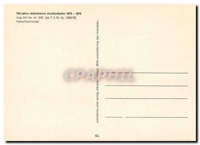 Tramway à Munich — 100 ans de la Münchner Straßenbahn 1876-1976 — n° CL — Verso