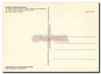 Locomotiva 52 7596 — ex-ÖBB, em Neuenstadt / Kocher — EBV 401/78 — Verso