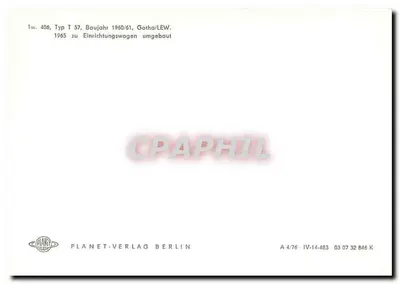 Tramwaj 406 — Typ T 57, przebudowany na wagon napędowy w 1965 — Planet-Verlag Berlin — Rewers