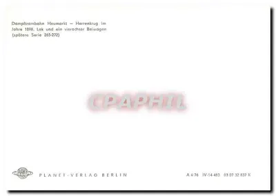 Dampftrambahn Heumarkt — Herrenkrug no ano de 1898 — locomotiva e um vagão de quatro eixos (série posterior 265-272) — Verso