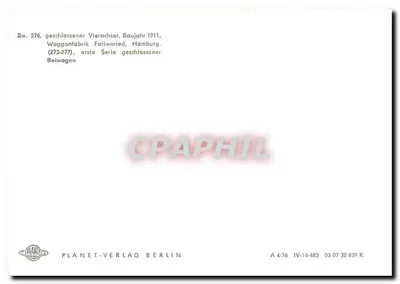 Tramway Bw. 276 — primeira série de tramways fechados — Planet-Verlag Berlin — Verso