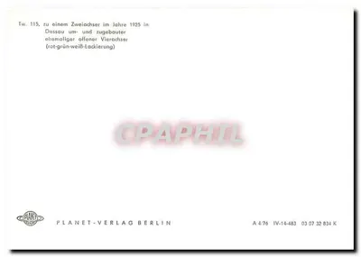 Tramway n°115 em Dessau — tramway de dois eixos transformado em 1925 — Planet-Verlag Berlin — Verso