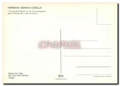 Pociąg przejeżdżający przez tunel w górach — Ferrovia Genova-Casella — Wydawnictwo Ce. Trasp. n° 913081 — Rewers