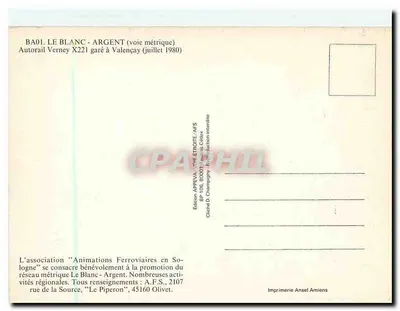 Autorail Verney X221 — parado em Valençay — Edição APPEVA — Verso