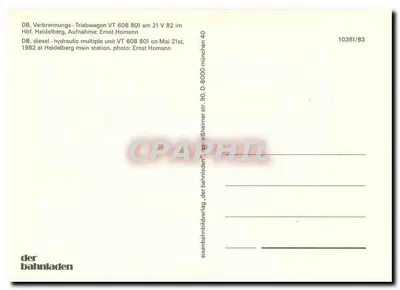Trem elétrico VT 608 801 — Heidelberg, Alemanha — editor der bahnhalden, n° 10361/83 — Verso