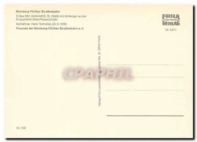 O-Bus 651 (MAN-MKE, rok produkcji 1949) — z przyczepą na przystanku Rosenstraße — wydawca Frila Ansichtskarten Verlag, nr 2971 — Rewers