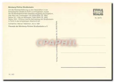 Tramwaj w Fürth — ulica Schwabacher — wydawca Frila Ansichtsarten Verlag, nr 2975 — Rewers