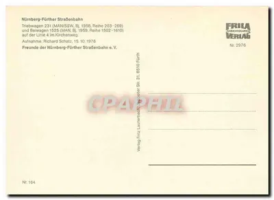 Tramwaj 4 w Nürnberg-Fürth — linia 4, Kirchenweg — wydawca Frila Ambichtskarten Verlag, nr 2976 — Rewers
