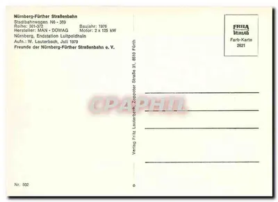 Tramway n°369 em Nürnberg-Fürth — linha 6, parada Westfriedhof — editor FRILA Verlag, n°502 — Verso