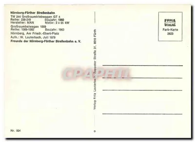 Tramway n°244 em Nürnberg-Fürth — linha 14 — editor Frila Verlag, n°2623 — Verso