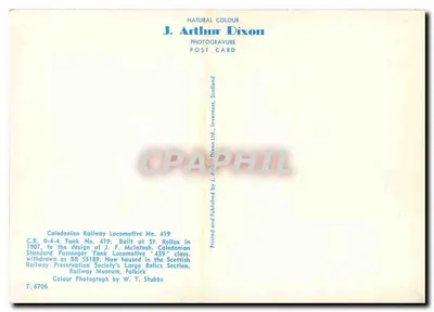 Locomotiva C.R. 0-4-4 Tank No. 419 — Caledonian Railway — J. Arthur Dixon — Verso