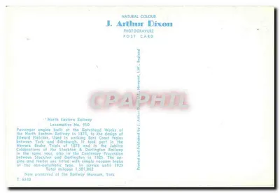 Locomotiva No. 910 — North Eastern Railway — J. Arthur Dixon — Verso