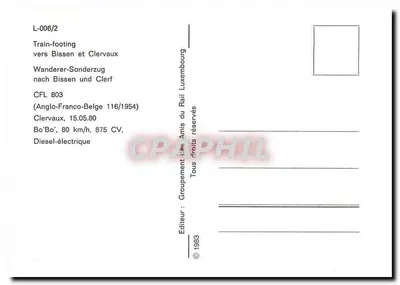 Trem CFL 803 — Bissen e Clervaux — Groupe des Amis du Rail Luxembourg — Verso