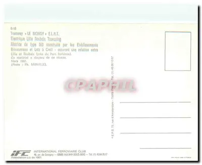Tramway de Lille - Motrice tipo 500 — E.L.R.T. — Editor IFC — Verso