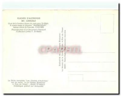Canchale — Calçadão da Janela, saída do trem para Saint-Malo — barco-piloto 'AUDACIEUX' — editor La Maison de la Carte Bretonne — Verso