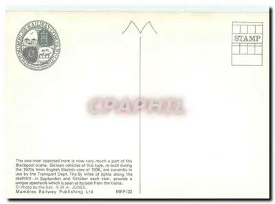 Blackpool — Tramway noturno com a Torre de Blackpool — Mumbles Railway Publishing Ltd, MRP/32 — Verso