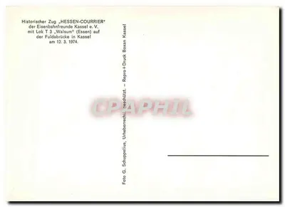 Historiczny pociąg "HESSEN-COURRIER" — na mostku kolejowym w Kassel — wydawca: G. Schuppelius, Kassel — Rewers