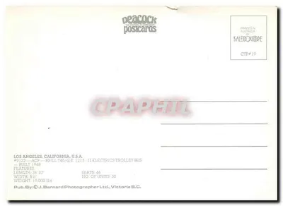 Ônibus n°9122 — Los Angeles, Califórnia, U.S.A. — Peacock Postcards — Verso