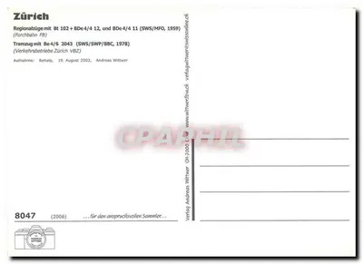 Zurych — tramwaj i pociągi regionalne — Verlag Andreas Wittwer — Rewers