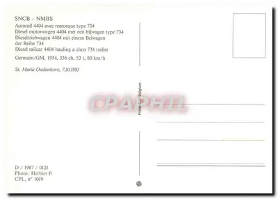 Autorail 4404 com reboque tipo 734 — SNCB - NMBS — CPL n° 1019 — Verso