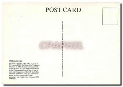 Ônibus 492 — Excursão — Yorkshire Traction — Verso