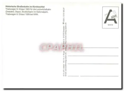A Kirnitzschbahn — Trem turístico — Editor Adam, n° 0351 — Verso