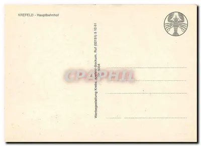 Stacja Krefeld — widok na główny budynek z zegarem — Werbegestaltung Krebs, Krefeld-Bockum, n° 0334 — Rewers