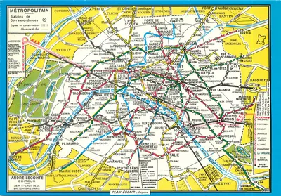 Paris — Plano do metropolitano — Edições A. Leconte