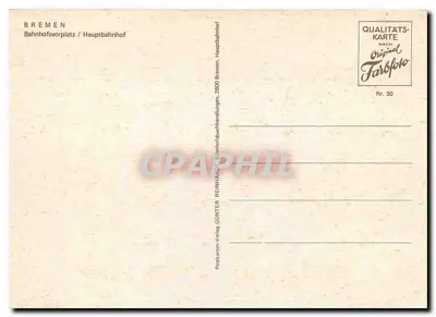 Bremen - Bahnhofsvorplatz / Hauptbahnhof — wydawca Ginter-Verlag, nr 30 — Rewers