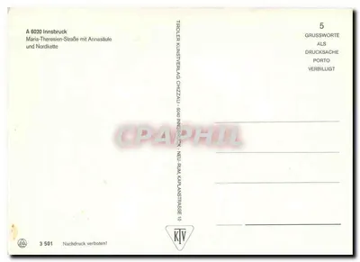 Innsbruck — Maria-Theresien-Straße com a coluna de Ana e a Nordkette — Tiroler Kunstverlag Chizzalü — Verso