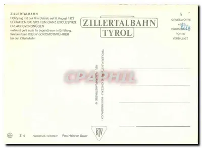 Zillertalbahn Tyrol — Hobbyzug — editor: Trolle Kunstverlag, Innsbruck — Verso