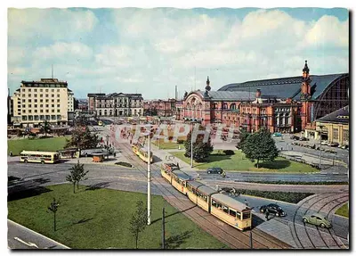 Bremen, Estação Principal — vista panorâmica com trams e carros — editor ARH, n° 934/7