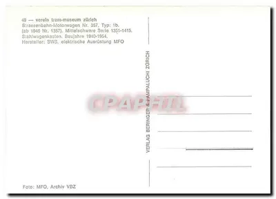 Tramway de Zurique — Tramway n°357 — Oerlikon, editor Oerlikon P 46526 — Verso