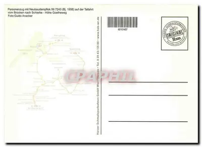 Trem a vapor 99 7243-1 — Harzer Schmalspurbahnen — editor HSB — Verso