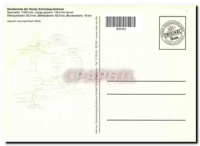 Volldampfgrüße aus dem Harz — Ilustrowana kartka pocztowa z sieci kolejek w Harzu — wydane przez Harzer Schmalspurbahnen GmbH — Rewers