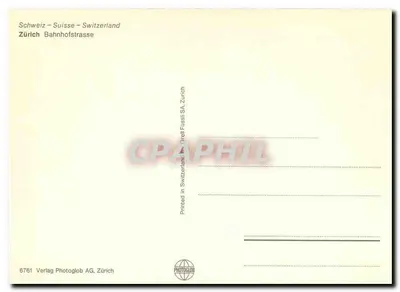Nocturny widok Paradeplatz w Zurychu — wydawca Photoglob AG, nr 6761 — Rewers