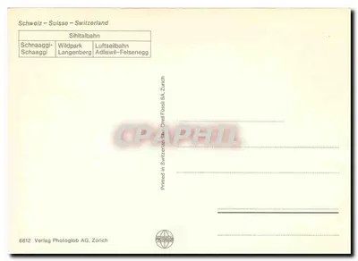 Sihltal — Czerwony pociąg na mostowisku, niedźwiedź i teleferyk — Verlag Photoglob AG, Zurych — Rewers