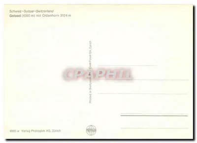 Gstaad — zimowa sceneria z pociągiem na mostowcu — Verlag Photoglob AG Zürich — Rewers