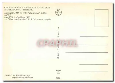 Olloy-sur-Viroin — Estação e locomotiva MF 73 — Editor Thill, Bruxelas, n° 4/81 — Verso