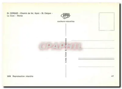 St. Cergue - Chemin de fer - Nyon - St. Cergue - La Cure - Morez — Linda Color S.A. Genève, n° 5006 — Verso