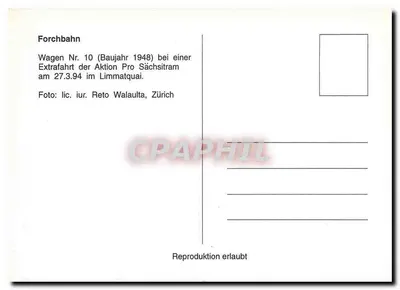 Zurych — Tramwaj nr 10 przed wieżą zegarową — Forchbahn — Rewers