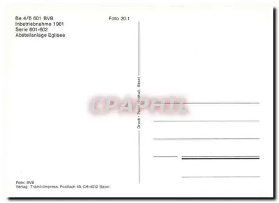Tramway SIG 601 — Serie 601-602 — Verlag Trämli-Impress, Basilea — Reverso
