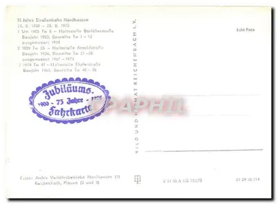 75 anos do trem de Nordhausen — 1900-1975 — editor Heimat und Bild Nordhausen — Verso