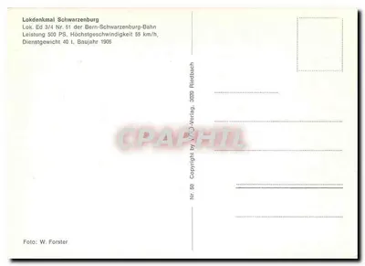 Pomnik Schwarzenburg — Lokomotywa Ed 3/4 Nr. 51 — WDO-Verlag, Nr. 50 — Rewers