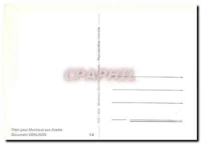 Pociąg zatrzymany w Les Avants — Hotel Sonloup — wydawca OERLIKON, nr 1.9 — Rewers
