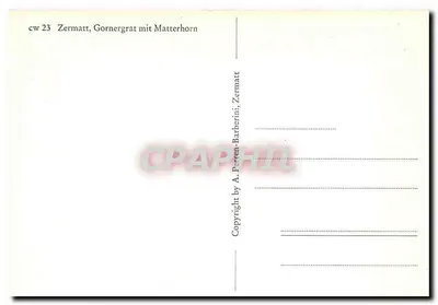 Zermatt, Gornergrat z Matterhorn — widok z Gornergratu z Matterhorn — wydawca A. Perren-Barberini, nr cw 23 — Rewers
