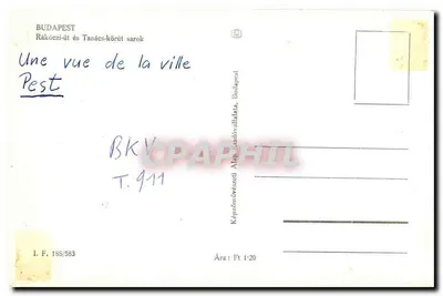 Budapest — Praça Rákóczi e rua Tanács — editor Képzenővészet Alap Képállomás, n° 188/583 — Verso